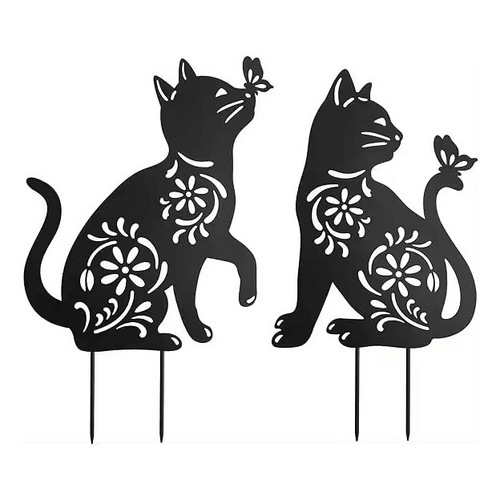 Garden Decoration 2 Piece Cat With Ground Stake Black