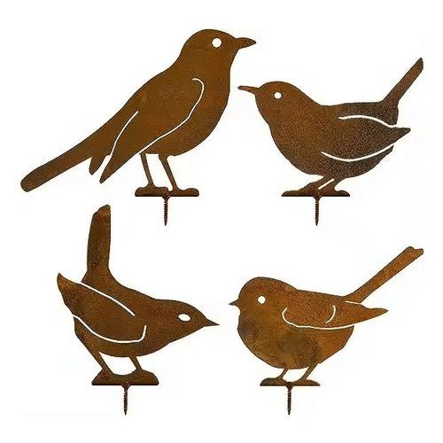 Garden Decoration 4 Piece Birds With Fence Mounting 