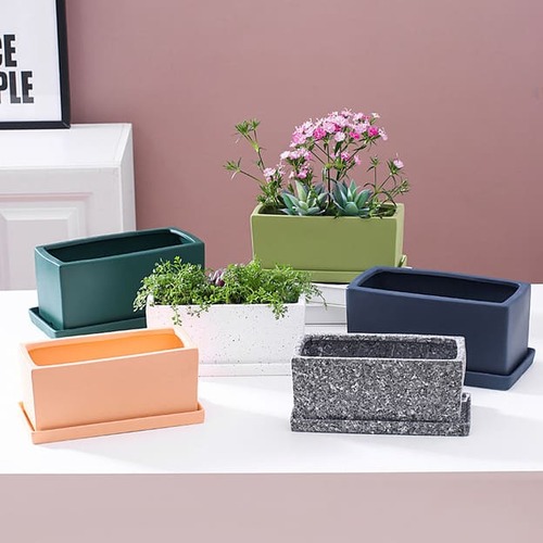 Ceramic Rectangle Pots with Tray