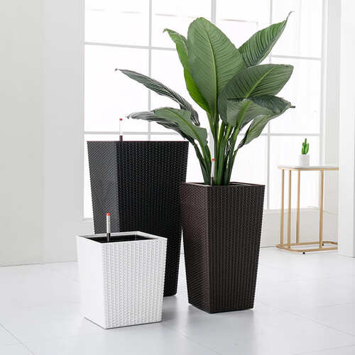 Square Poly Rattan Wicker Self Watering Planters